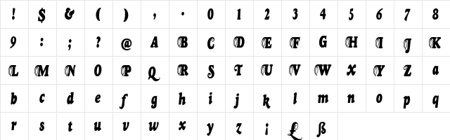 Goudy Fancy Condensed Heavy Italic  glyph index