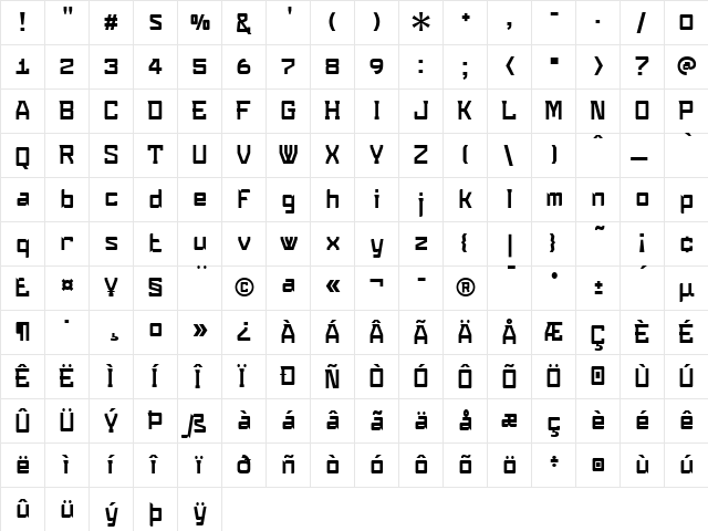 Konvexist Regular  glyph index