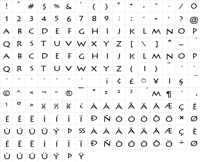 Liste-Extended Normal  glyph index