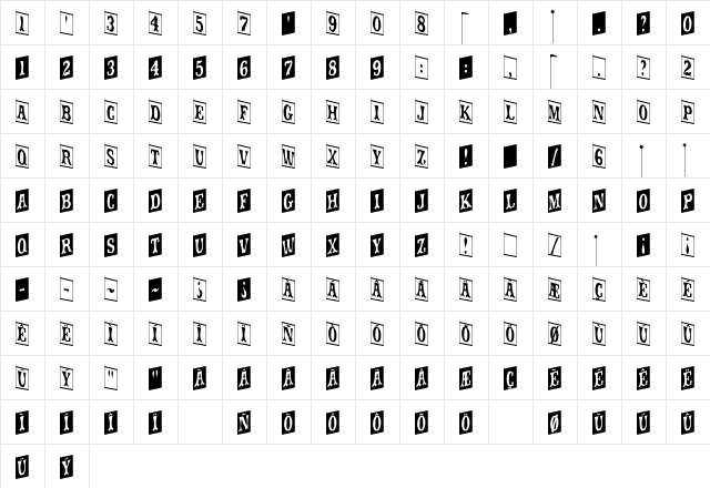 movieola Regular  glyph index