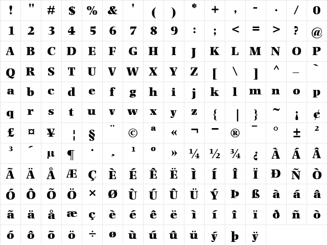 PhotinaMT-UltraBold Ultra Bold  glyph index