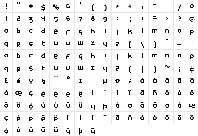 Catharsis Cargo Regular  glyph index