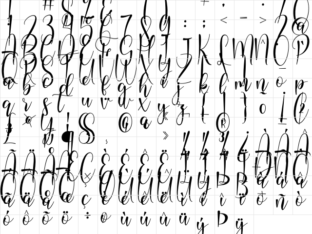 Sandreya Regular  glyph index