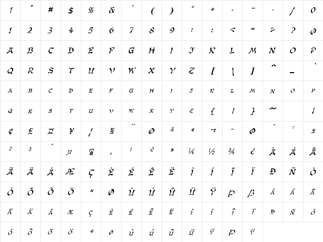 GengisKahn Italic  glyph index