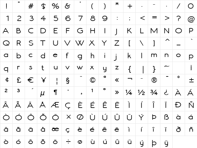 Register Sans BTN Wide Bold  glyph index