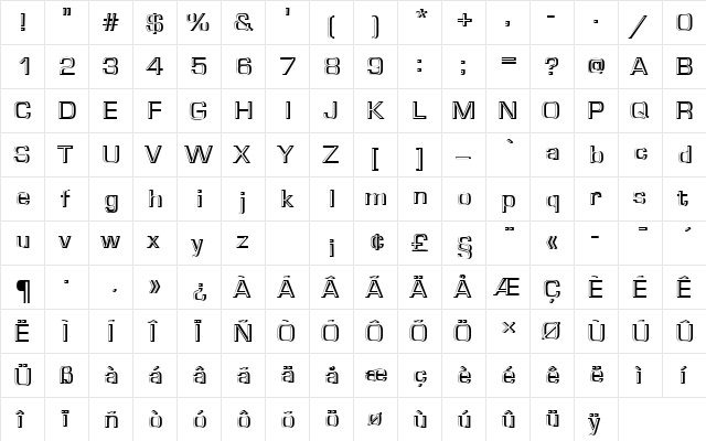 EurostileTRegRe1 Regular  glyph index