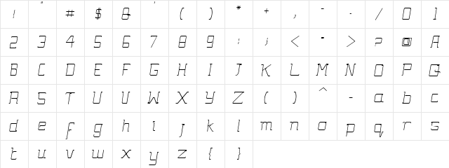 Gutsy Bold Italic  glyph index