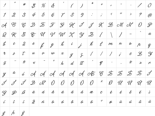 La Portenia de la Recoleta Regular  glyph index