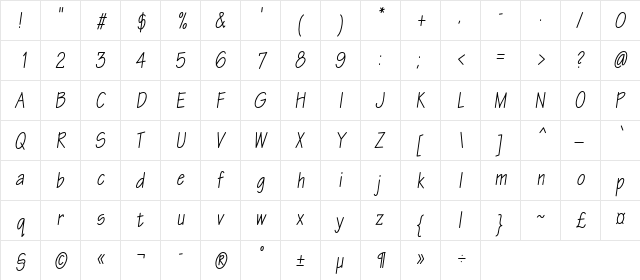EskizTwo-CondensedOblique Regular  glyph index
