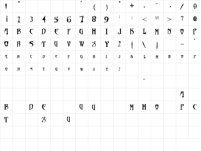Font diablos inc. Regular  glyph index