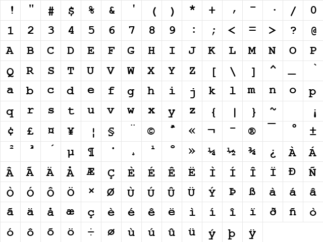 Bear 3 Bold  glyph index