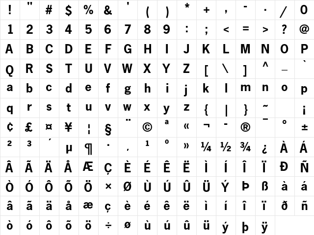 News Gothic Std Bold  glyph index