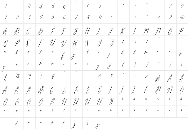 Bellindia Regular  glyph index