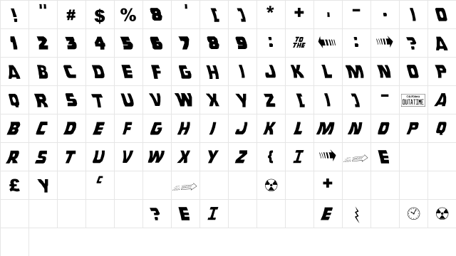 Back ttf Regular  glyph index
