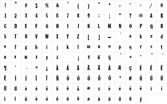 FranklinGotTExtConIn1 Regular  glyph index