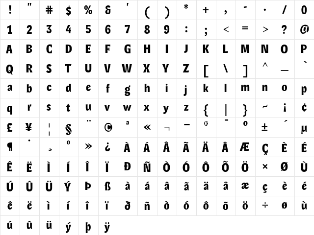Lexicon Headline Regular  glyph index
