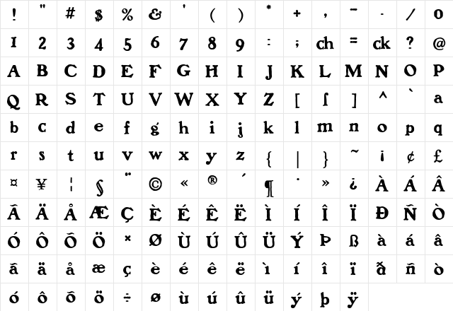 Benjamin Franklin Regular  glyph index