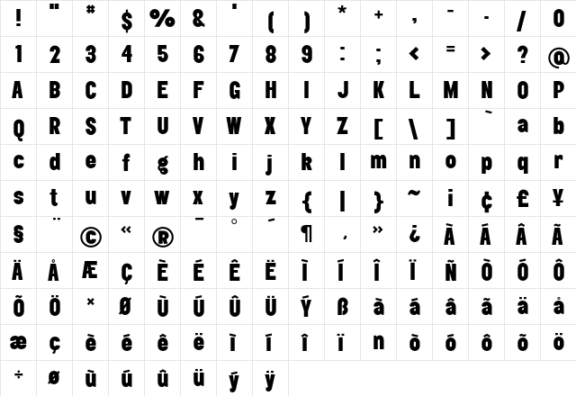 Elephant Black  glyph index