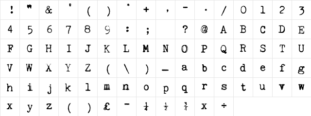 Kingthings Trypewriter Regular  glyph index