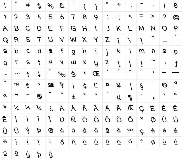 Street - Upper Reverse Italic  glyph index