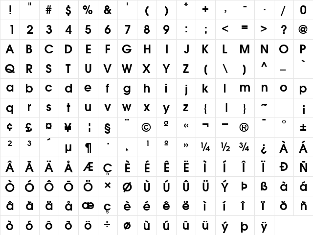 TrendexSSK SemiBold  glyph index