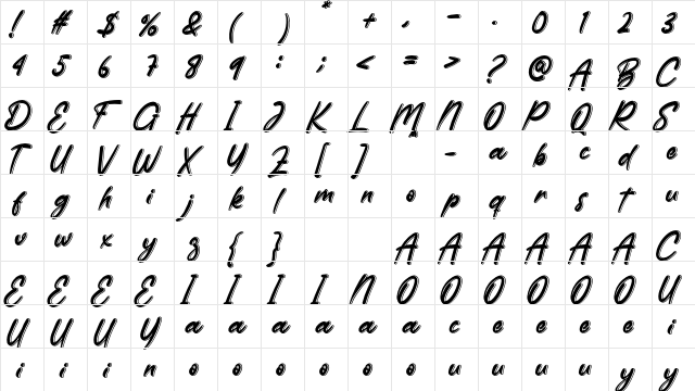 Roystorie Handcraf Regular  glyph index