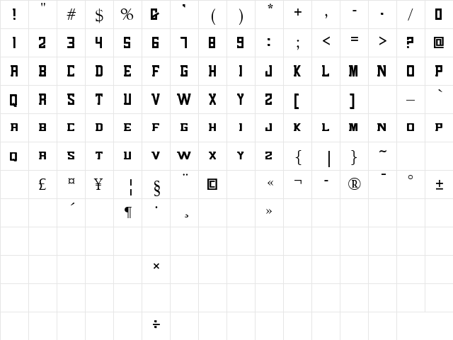 alenikh Regular  glyph index