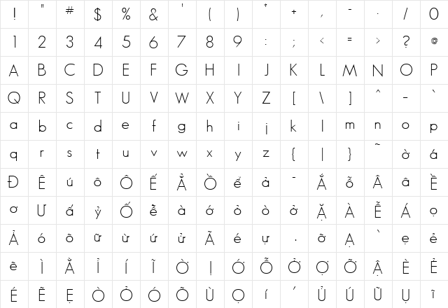 Vietfont Regular  glyph index
