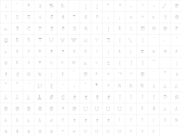 AvalonQuestOutline Regular  glyph index