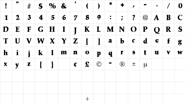 KatzenDisplaySSK Regular  glyph index