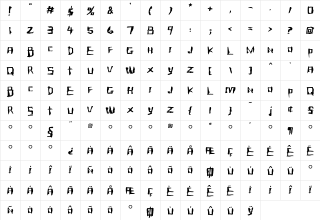 Messyhouse Regular  glyph index
