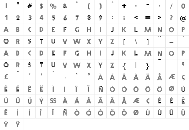 Acton DB Regular  glyph index