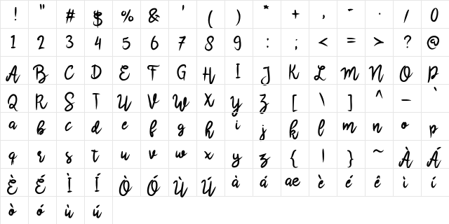 Scrivimi Medium  glyph index