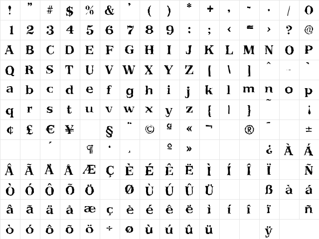 PriamosRandom Bold  glyph index