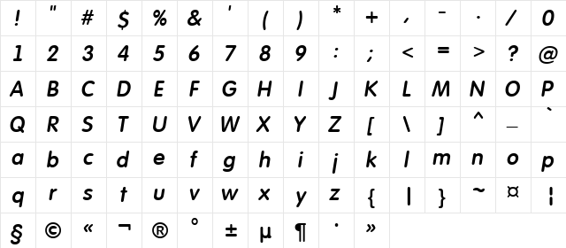 a_FuturaRoundDemi Italic  glyph index