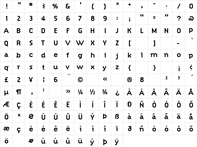 CitizenBold Regular  glyph index