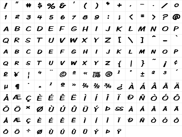 Komika Display Kaps Wide Regular  glyph index