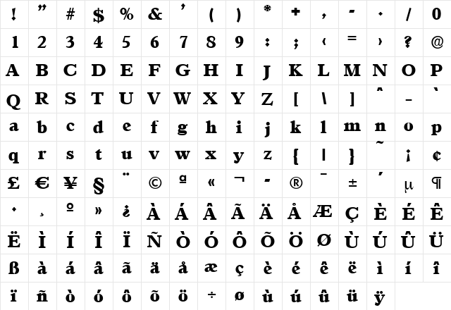 ColinBecker-Heavy Regular  glyph index