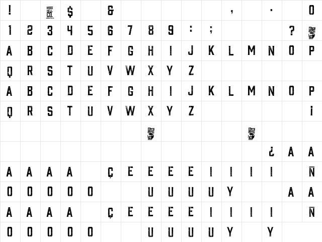 Wood Hell Company Regular  glyph index