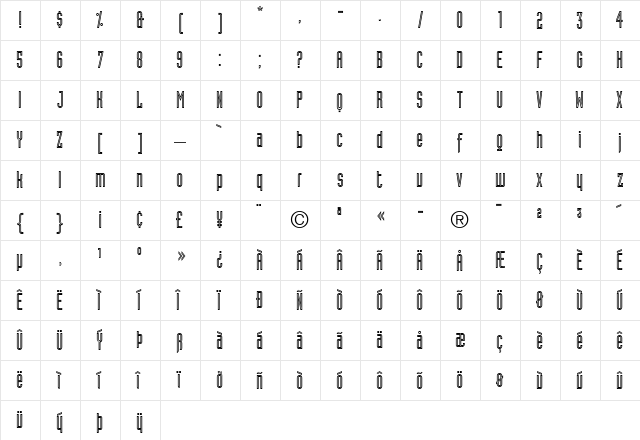 Industria InlineA Regular  glyph index