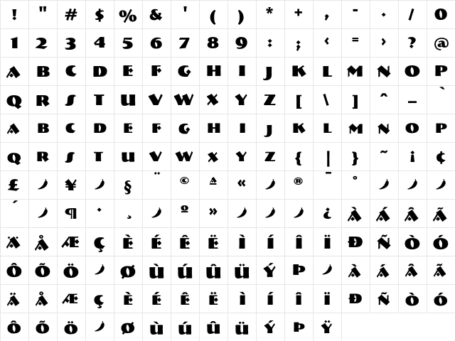 Bremen Black  glyph index