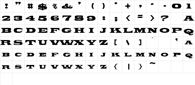 Nomen Bold  glyph index