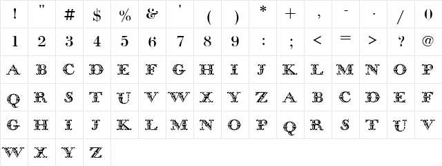 Bodoni Initials Regular  glyph index