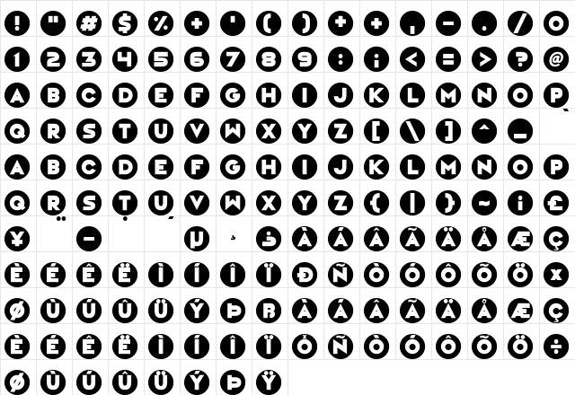 Magic Marbles Italic  glyph index