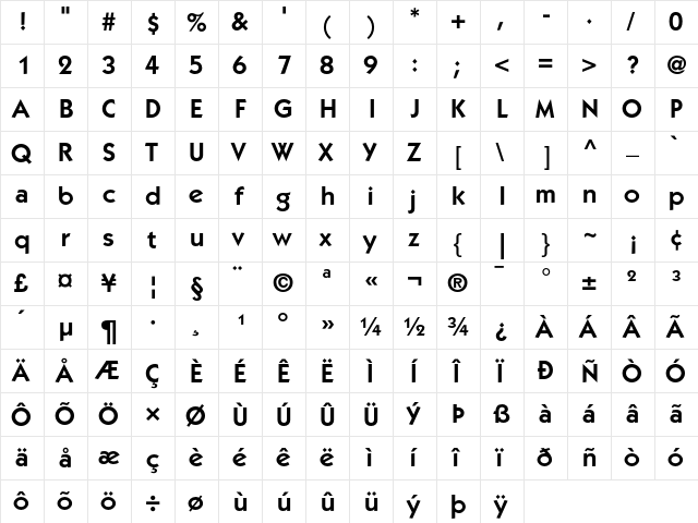 ITC Kabel Demi  glyph index