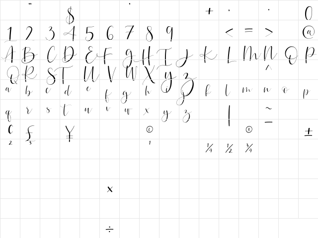 Betthofen Regular  glyph index