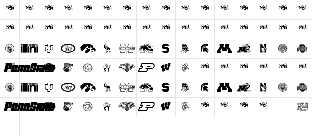 Big Ten Mania Regular  glyph index