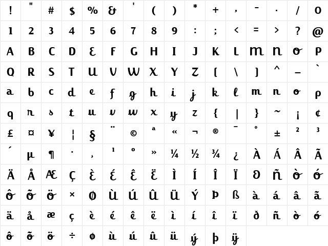 Jackie-Alternate Bold  glyph index