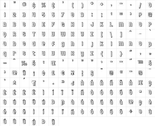 SF Speedwaystar Shaded Regular  glyph index