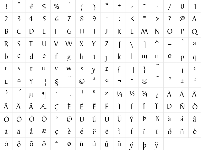 Barbedor Regular  glyph index
